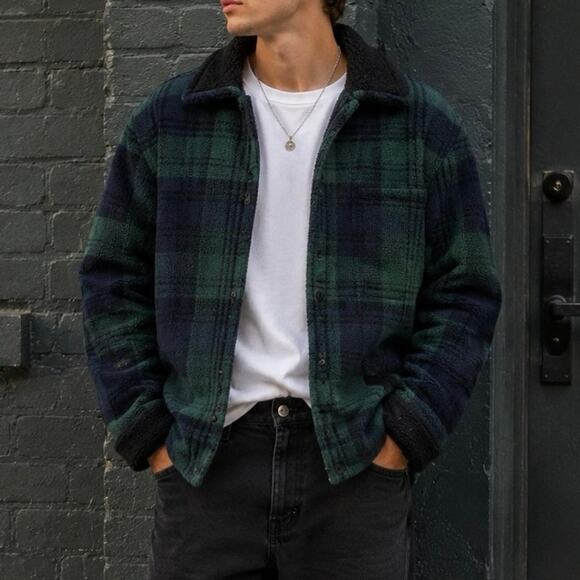 L.L. Bean Other - L.L. Bean Men’s Green/Navy Plaid Shacket Button-Down Chore Fleece Outdoors- L